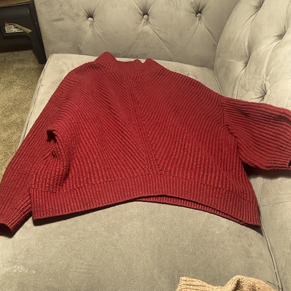 Turtleneck Sweater Lantern Sleeve Ribbed Knit Pullover Sweater